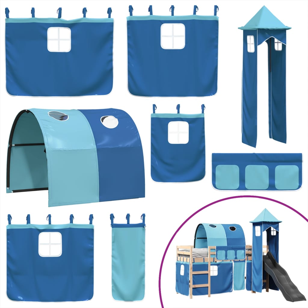 Kinderhoogslaper met toren 80x200 cm massief grenenhout blauw is nu te koop bij PeponiXL, paradijselijk wonen!