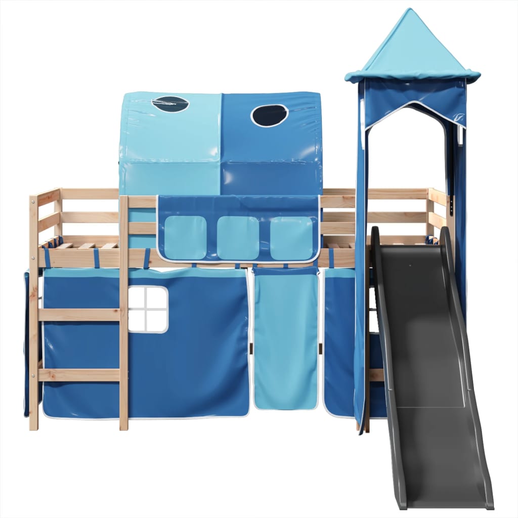 Kinderhoogslaper met toren 80x200 cm massief grenenhout blauw is nu te koop bij PeponiXL, paradijselijk wonen!