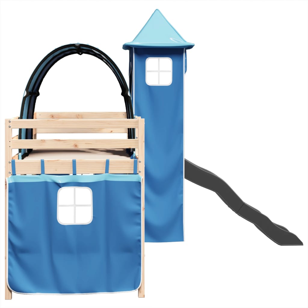 Kinderhoogslaper met toren 80x200 cm massief grenenhout blauw is nu te koop bij PeponiXL, paradijselijk wonen!