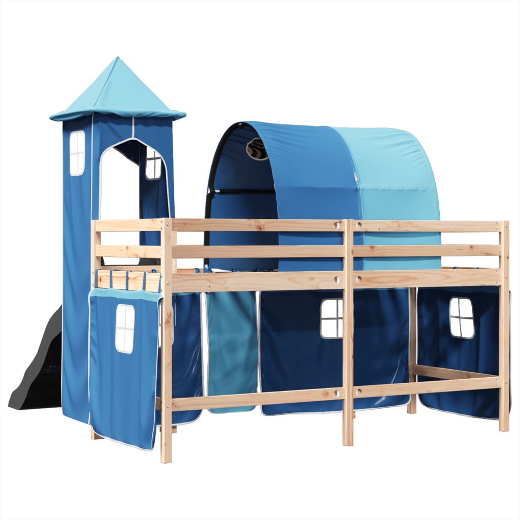 Kinderhoogslaper met toren 80x200 cm massief grenenhout blauw is nu te koop bij PeponiXL, paradijselijk wonen!