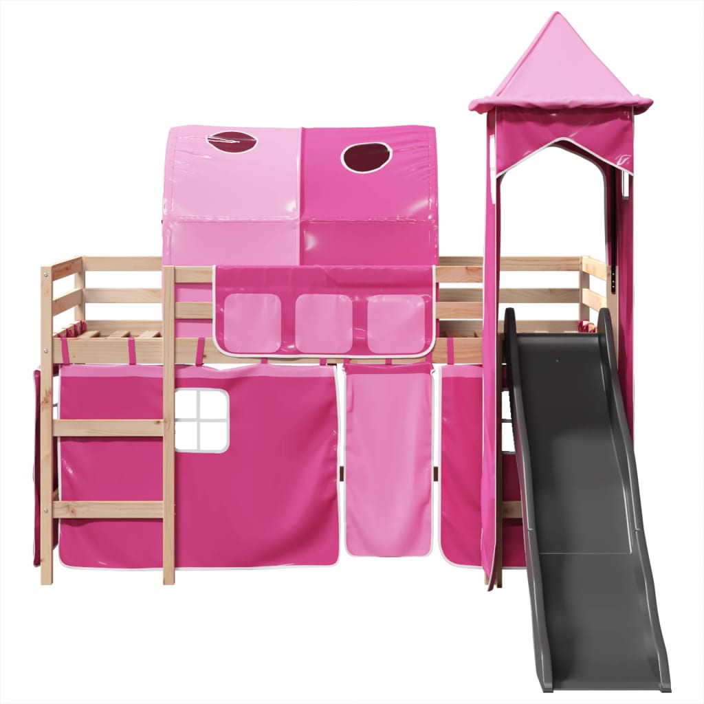 Kinderhoogslaper met toren 80x200 cm massief grenenhout roze is nu te koop bij PeponiXL, paradijselijk wonen!