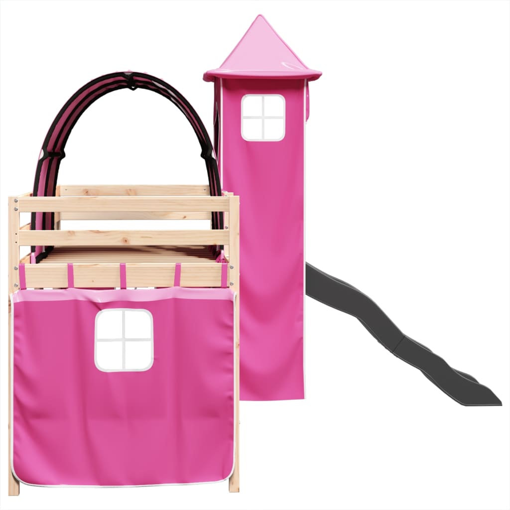 Kinderhoogslaper met toren 80x200 cm massief grenenhout roze is nu te koop bij PeponiXL, paradijselijk wonen!