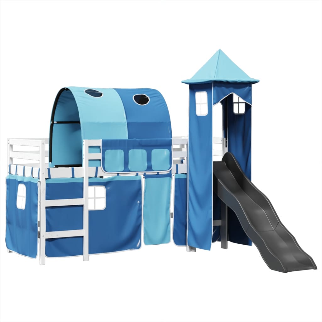 Kinderhoogslaper met toren 80x200 cm massief grenenhout blauw is nu te koop bij PeponiXL, paradijselijk wonen!