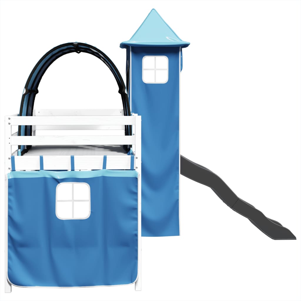 Kinderhoogslaper met toren 80x200 cm massief grenenhout blauw is nu te koop bij PeponiXL, paradijselijk wonen!