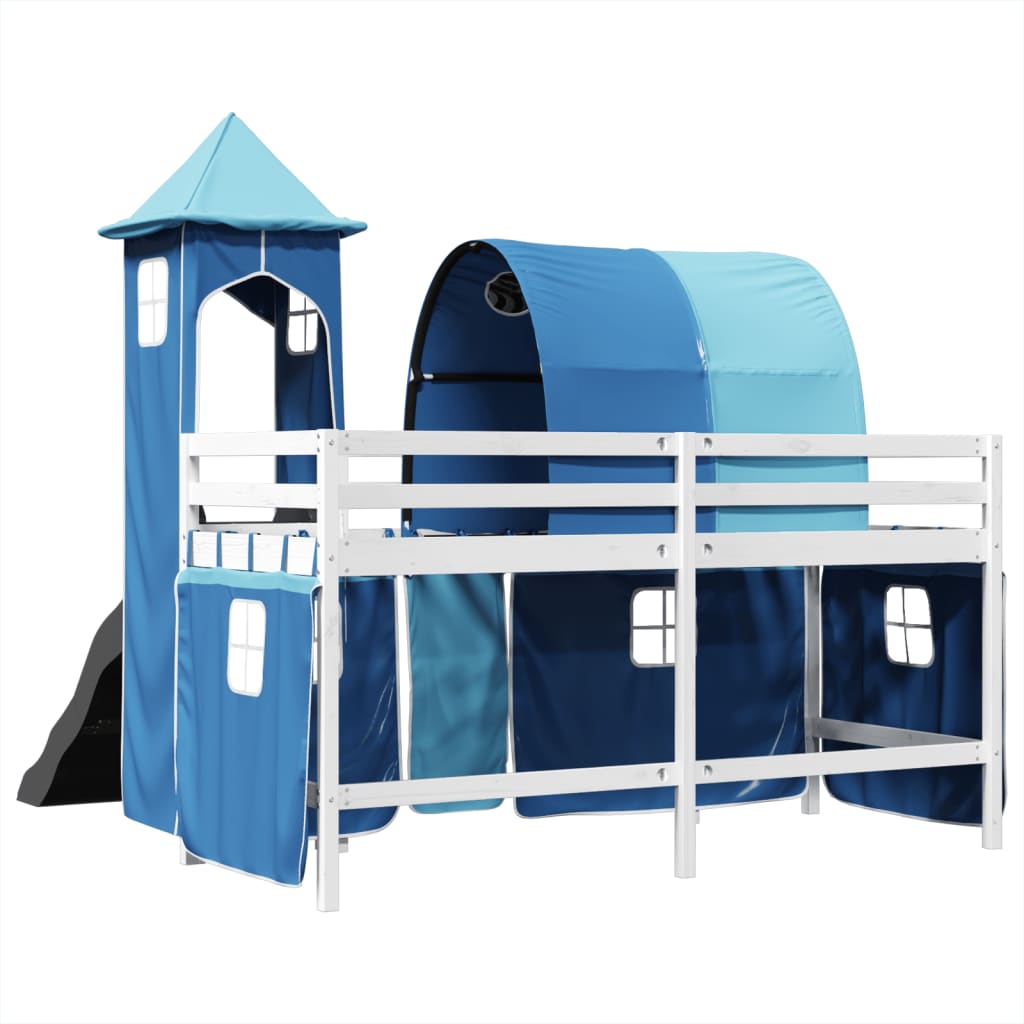 Kinderhoogslaper met toren 80x200 cm massief grenenhout blauw is nu te koop bij PeponiXL, paradijselijk wonen!