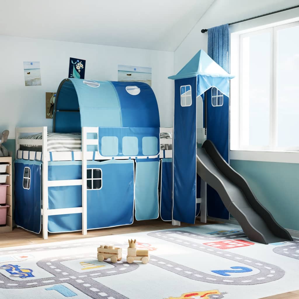 Kinderhoogslaper met toren 80x200 cm massief grenenhout blauw is nu te koop bij PeponiXL, paradijselijk wonen!