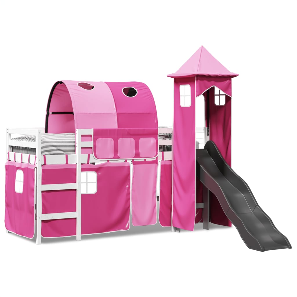 Kinderhoogslaper met toren 80x200 cm massief grenenhout roze is nu te koop bij PeponiXL, paradijselijk wonen!