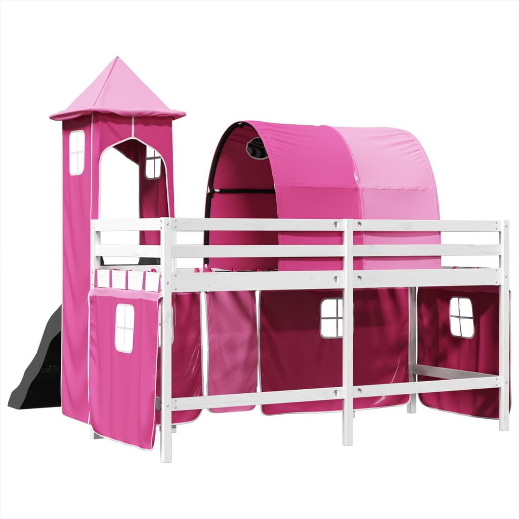 Kinderhoogslaper met toren 80x200 cm massief grenenhout roze is nu te koop bij PeponiXL, paradijselijk wonen!