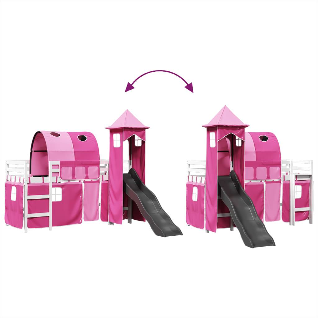 Kinderhoogslaper met toren 80x200 cm massief grenenhout roze is nu te koop bij PeponiXL, paradijselijk wonen!