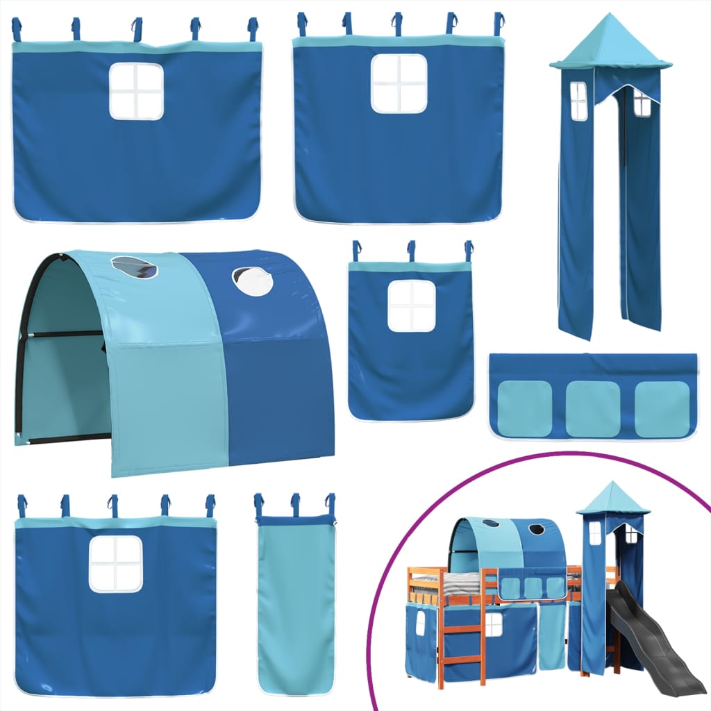 Kinderhoogslaper met toren 80x200 cm massief grenenhout blauw is nu te koop bij PeponiXL, paradijselijk wonen!