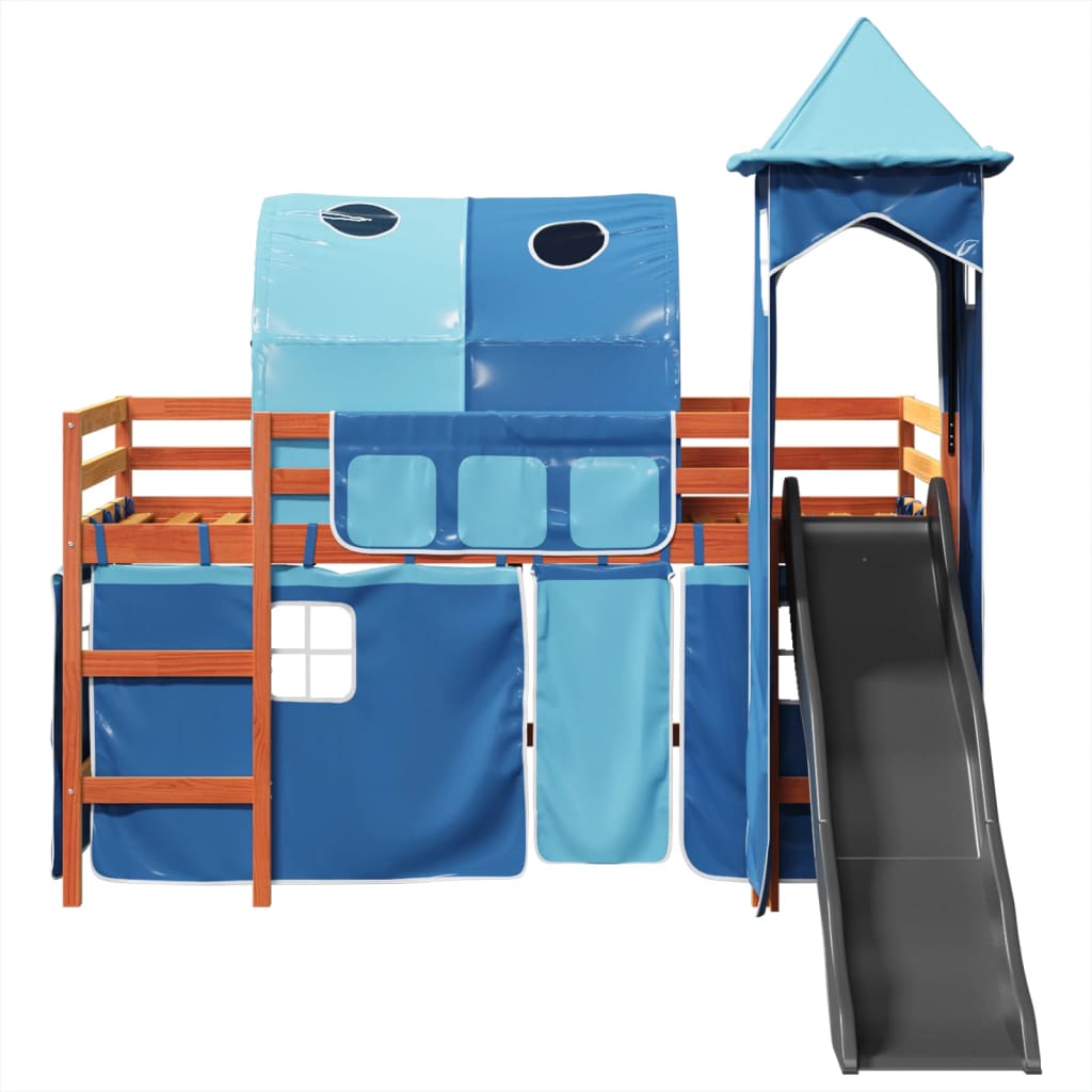 Kinderhoogslaper met toren 80x200 cm massief grenenhout blauw is nu te koop bij PeponiXL, paradijselijk wonen!