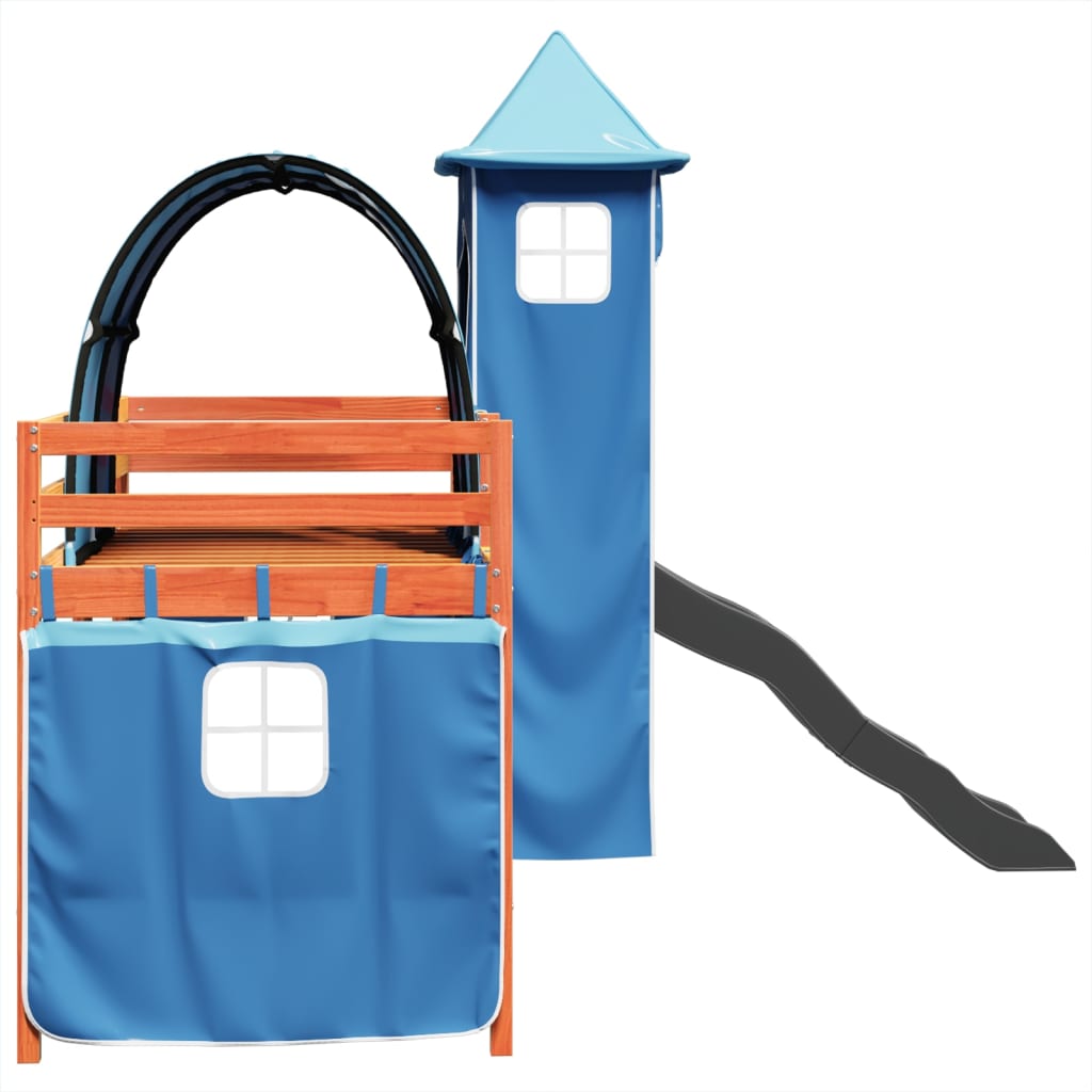 Kinderhoogslaper met toren 80x200 cm massief grenenhout blauw is nu te koop bij PeponiXL, paradijselijk wonen!