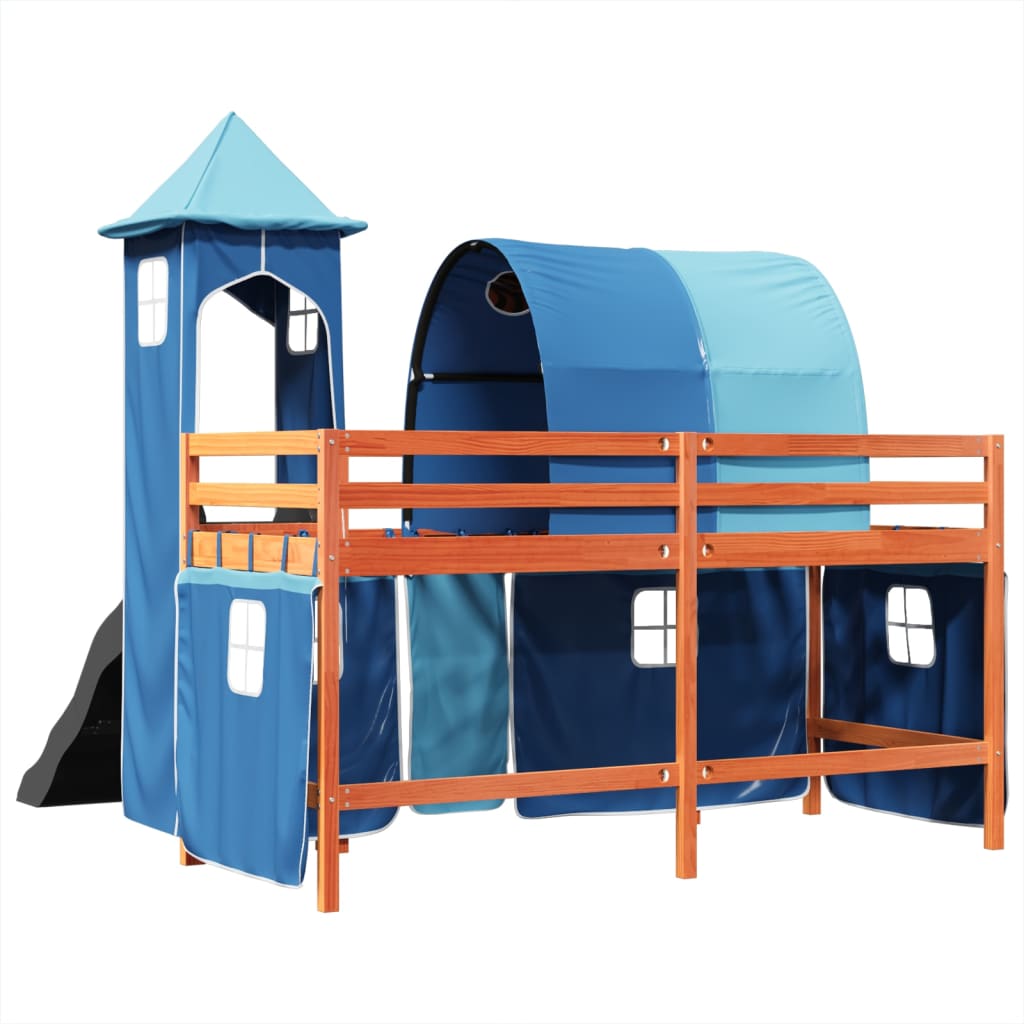 Kinderhoogslaper met toren 80x200 cm massief grenenhout blauw is nu te koop bij PeponiXL, paradijselijk wonen!