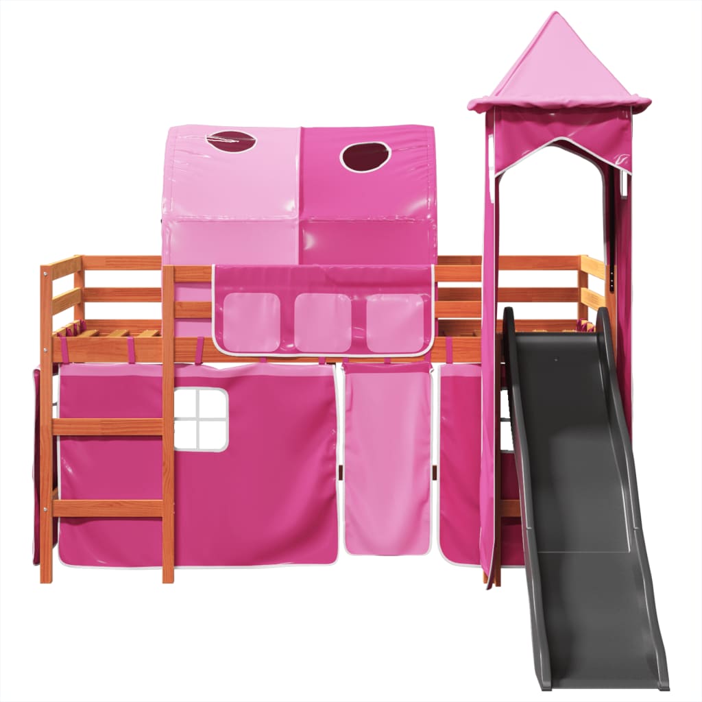 Kinderhoogslaper met toren 80x200 cm massief grenenhout roze is nu te koop bij PeponiXL, paradijselijk wonen!