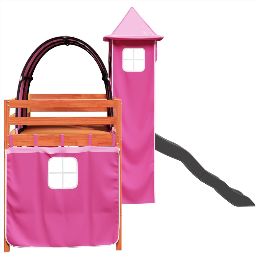 Kinderhoogslaper met toren 80x200 cm massief grenenhout roze is nu te koop bij PeponiXL, paradijselijk wonen!