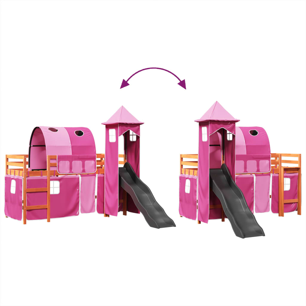 Kinderhoogslaper met toren 80x200 cm massief grenenhout roze is nu te koop bij PeponiXL, paradijselijk wonen!