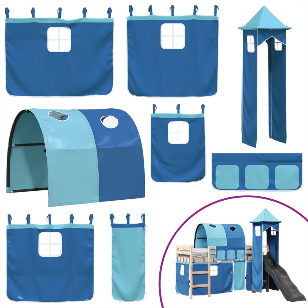 Kinderhoogslaper met toren 90x200 cm massief grenenhout blauw is nu te koop bij PeponiXL, paradijselijk wonen!