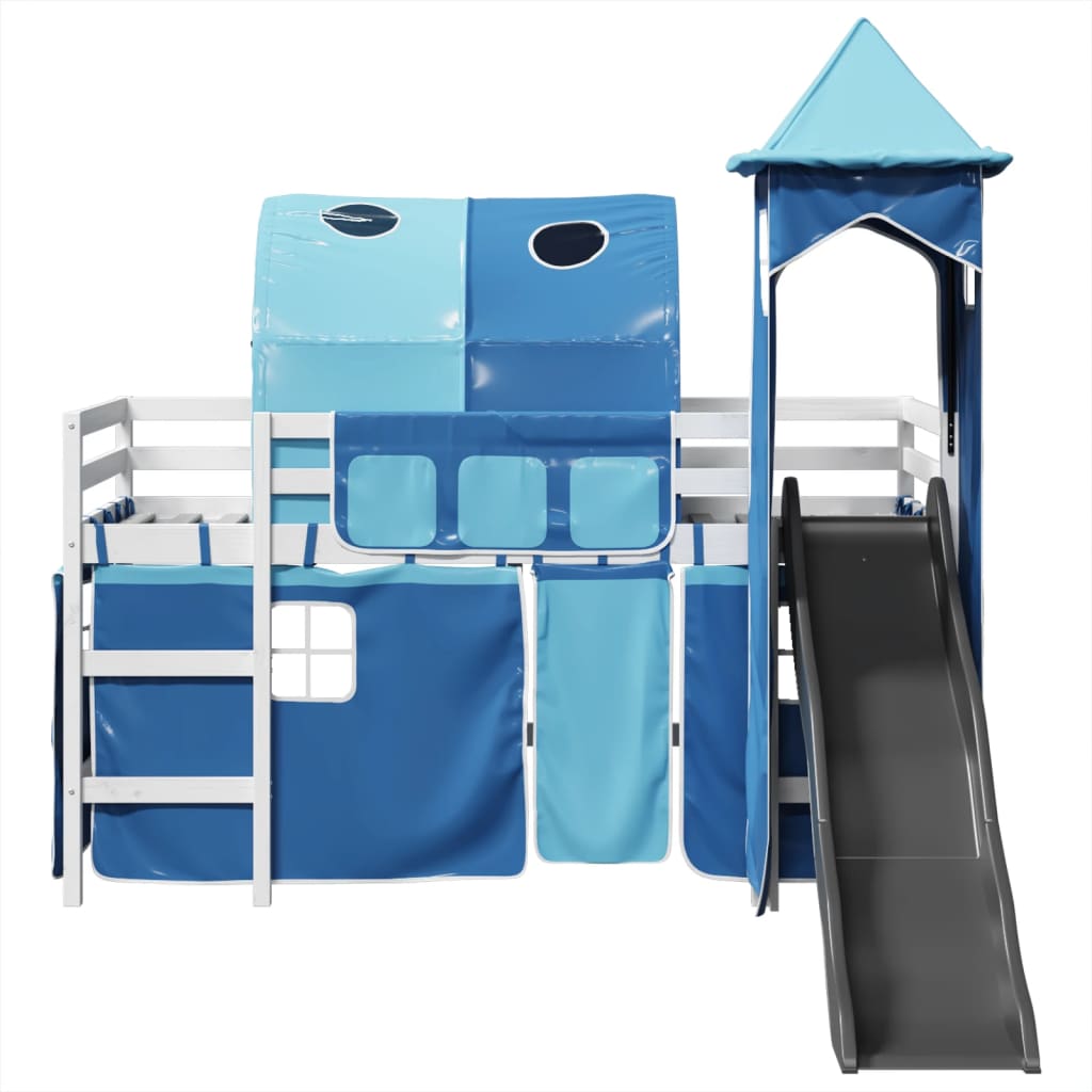 Kinderhoogslaper met toren 90x200 cm massief grenenhout blauw is nu te koop bij PeponiXL, paradijselijk wonen!