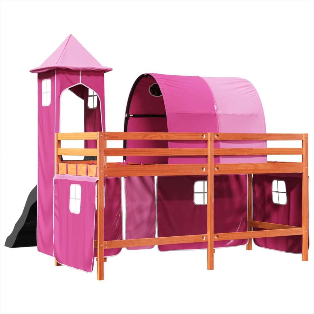 Kinderhoogslaper met toren 90x190 cm massief grenenhout roze is nu te koop bij PeponiXL, paradijselijk wonen!