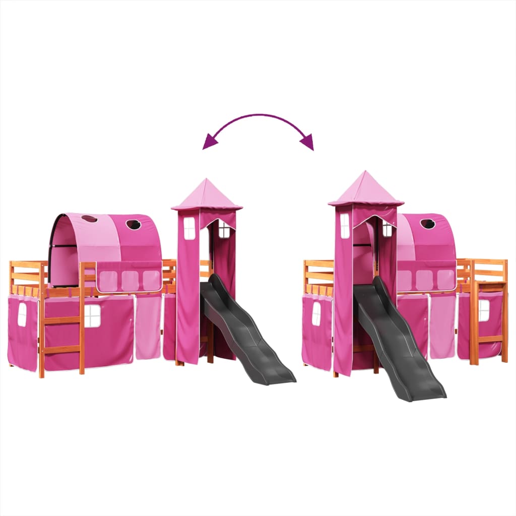 Kinderhoogslaper met toren 90x190 cm massief grenenhout roze is nu te koop bij PeponiXL, paradijselijk wonen!