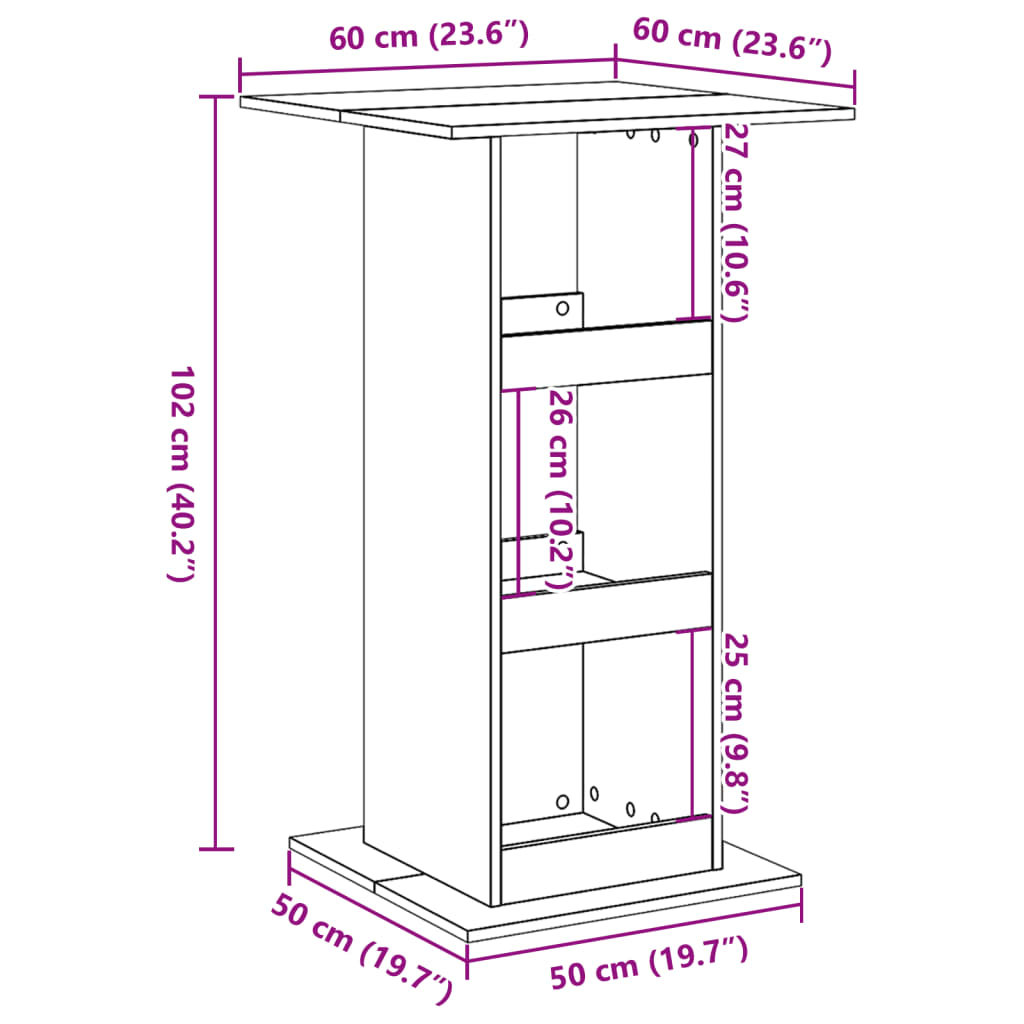 Bartafel met opbergruimte 60x60x102 cm bewerkt hout betongrijs is nu te koop bij PeponiXL, paradijselijk wonen!