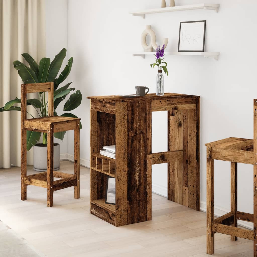 Bartafel met rekken 90x47,5x103,5 cm bewerkt hout oud houtkleur is nu te koop bij PeponiXL, paradijselijk wonen!