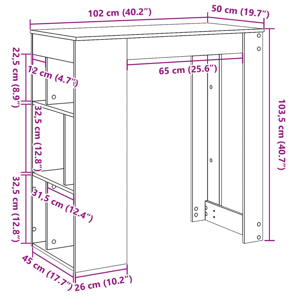 Bartafel met rekken 102x50x103,5 cm bewerkt hout wit is nu te koop bij PeponiXL, paradijselijk wonen!