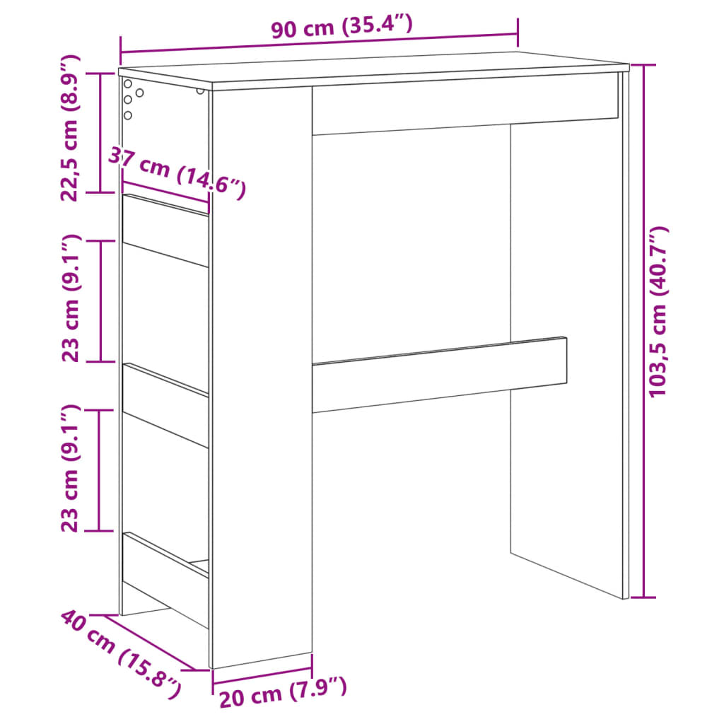 Bartafel met rekken 90x40x103,5 cm hout sonoma eikenkleur is nu te koop bij PeponiXL, paradijselijk wonen!