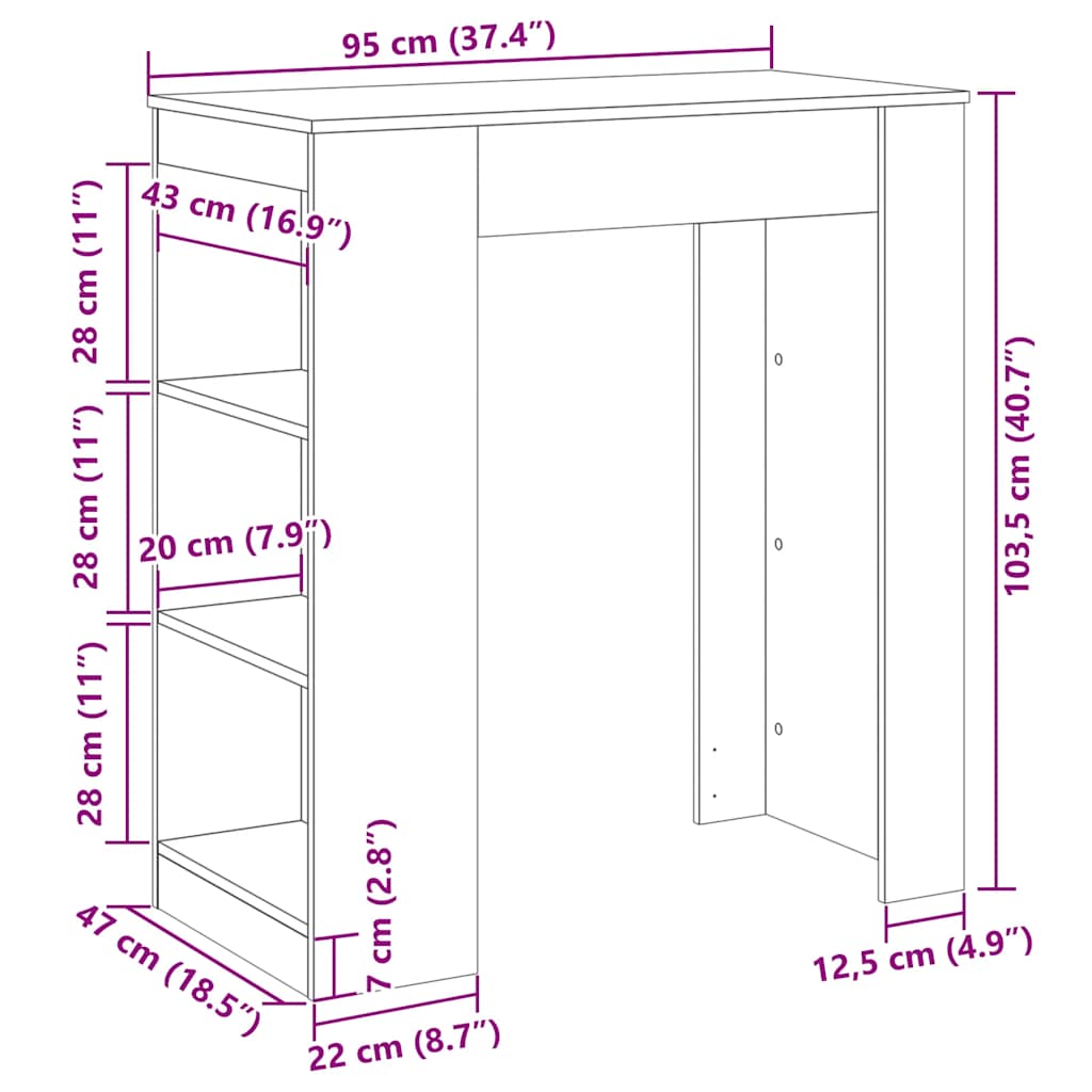 Bartafel met rekken 95x47x103,5 cm bewerkt hout gerookt eiken is nu te koop bij PeponiXL, paradijselijk wonen!