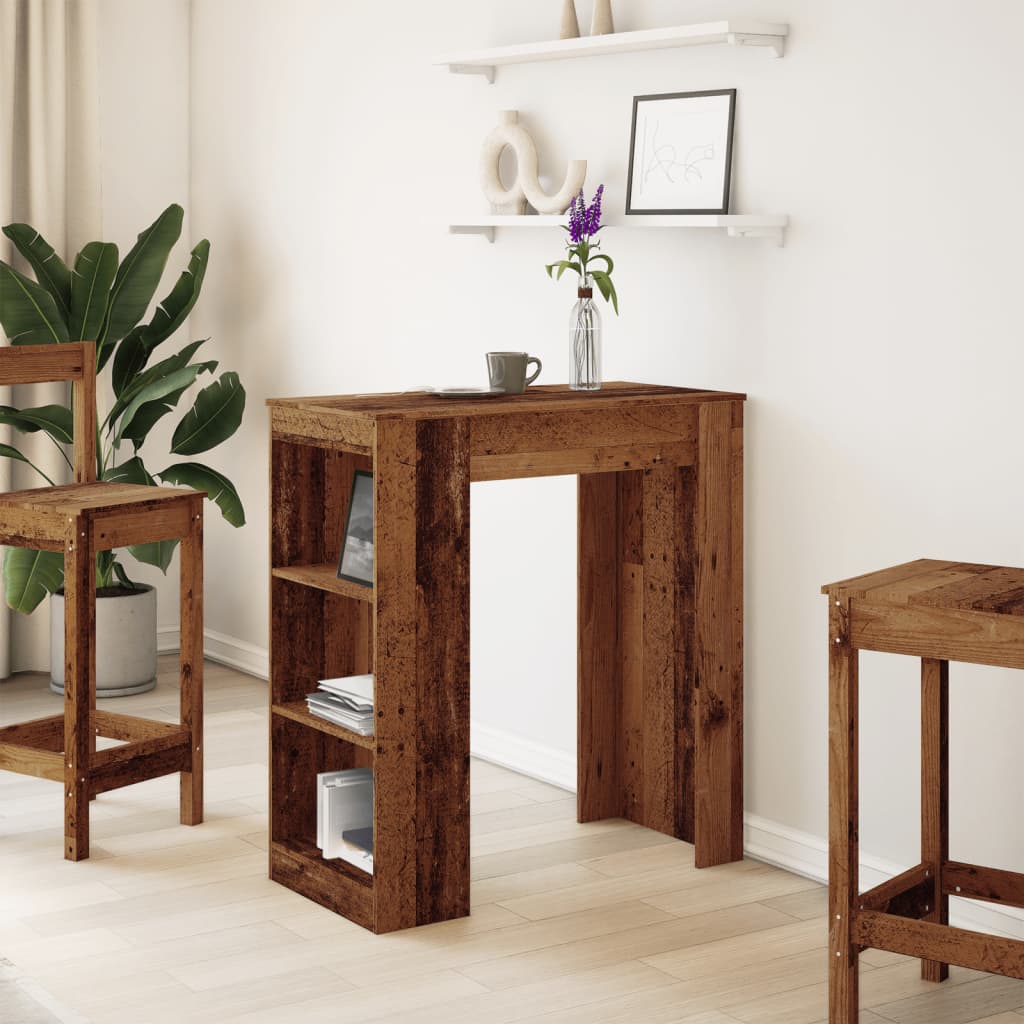 Bartafel met rekken 95x47x103,5 cm bewerkt hout oud houtkleur is nu te koop bij PeponiXL, paradijselijk wonen!