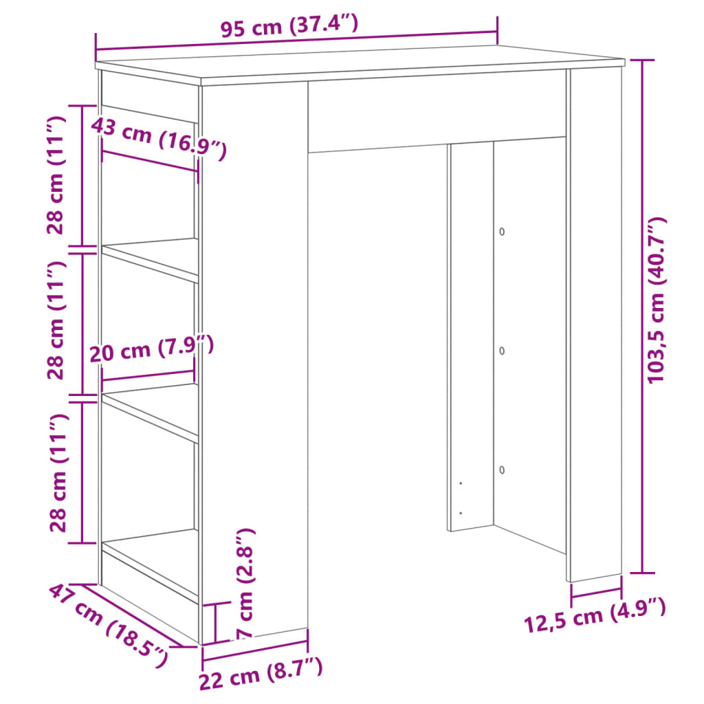 Bartafel met rekken 95x47x103,5 cm hout artisanaal eikenkleur is nu te koop bij PeponiXL, paradijselijk wonen!