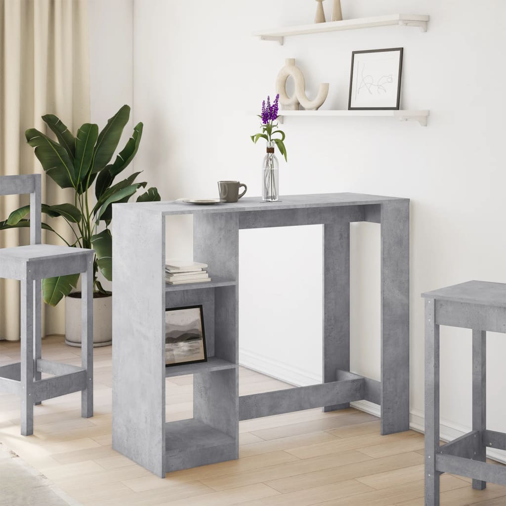Bartafel met schap 124x46x103,5 cm bewerkt hout betongrijs is nu te koop bij PeponiXL, paradijselijk wonen!