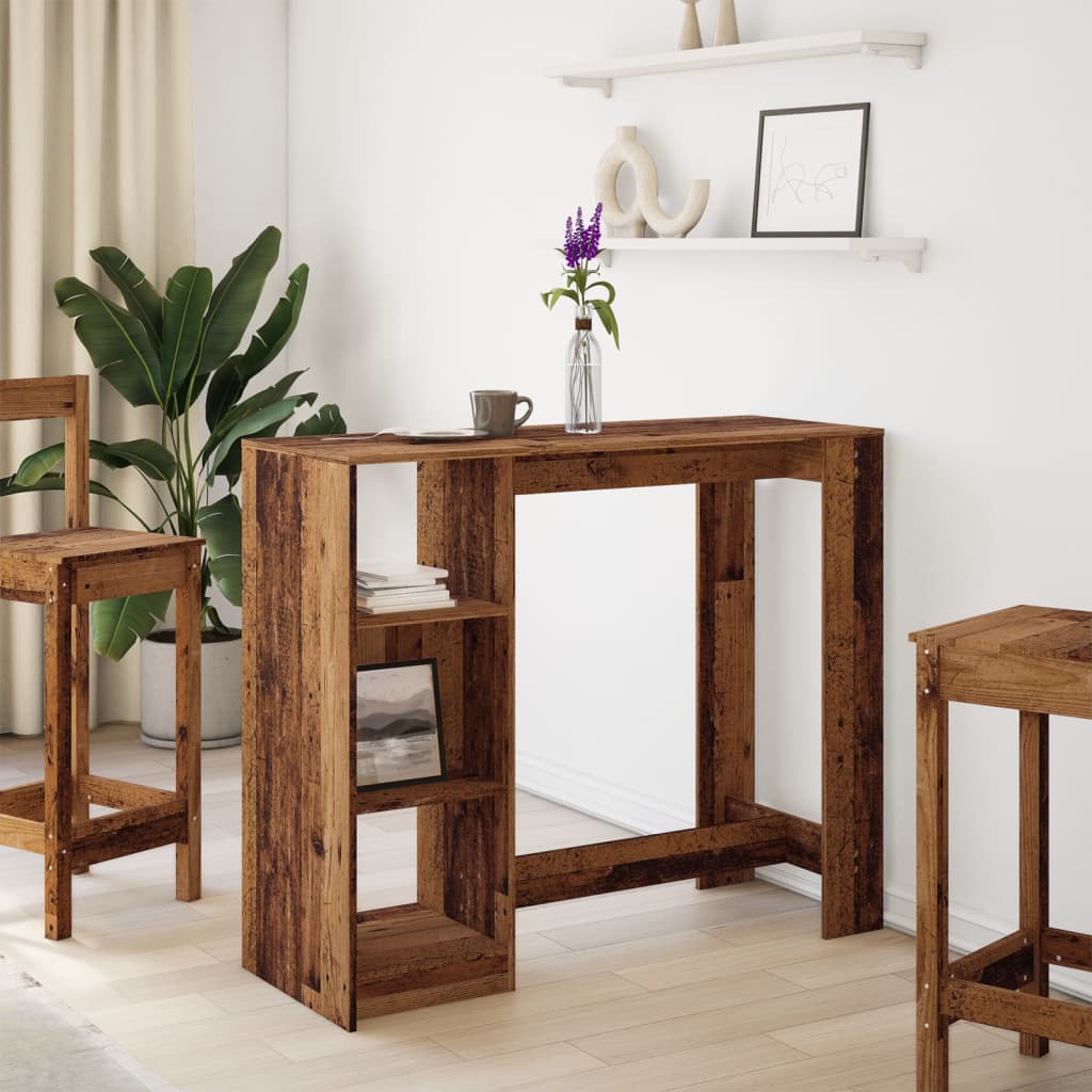 Bartafel met schap 124x46x103,5 cm bewerkt hout oud houtkleurig is nu te koop bij PeponiXL, paradijselijk wonen!