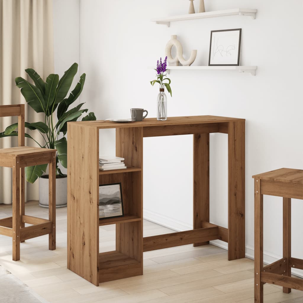 Bartafel met schap 124x46x103,5 cm hout artisanaal eikenkleurig is nu te koop bij PeponiXL, paradijselijk wonen!