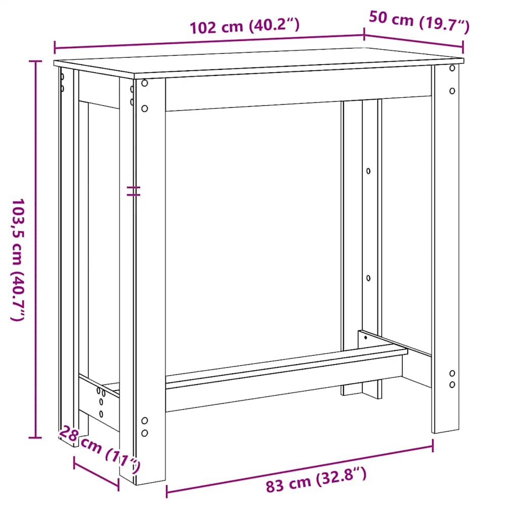 Bartafel 102x50x103,5 cm bewerkt hout sonoma eikenkleurig is nu te koop bij PeponiXL, paradijselijk wonen!
