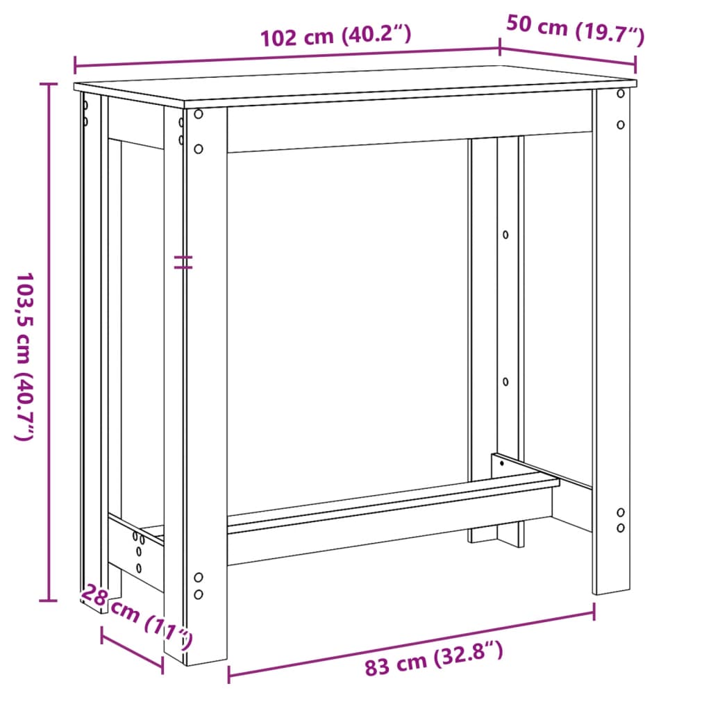 Bartafel 102x50x103,5 cm bewerkt hout betongrijs is nu te koop bij PeponiXL, paradijselijk wonen!