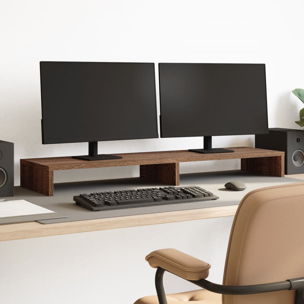 Monitorstandaard 100x27x10 cm bewerkt hout bruin eikenkleurig is nu te koop bij PeponiXL, paradijselijk wonen!