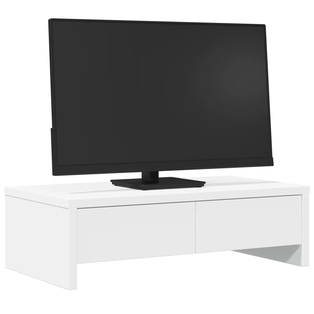 Monitorstandaard met lades 50x27x15 cm bewerkt hout wit is nu te koop bij PeponiXL, paradijselijk wonen!