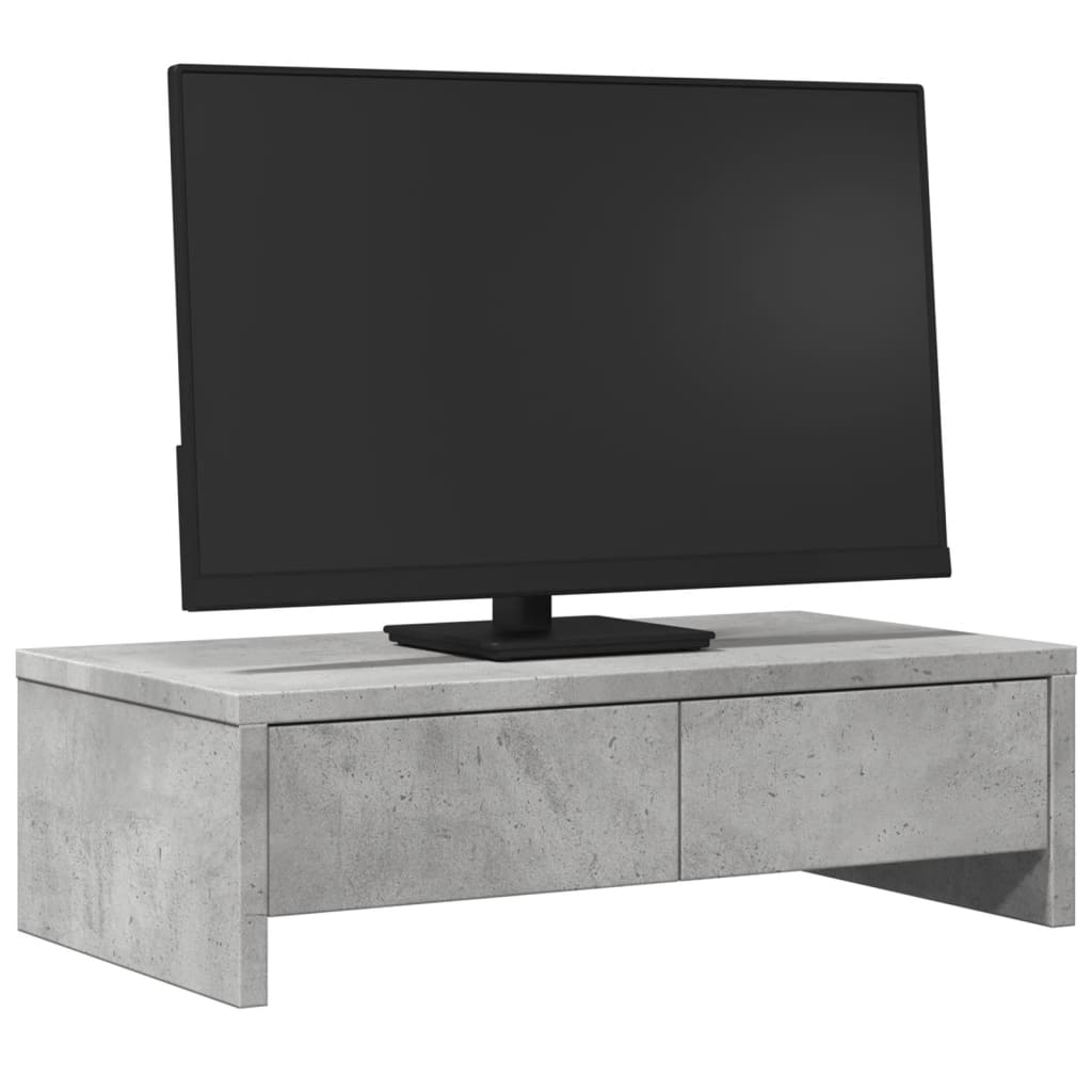 Monitorstandaard met lades 50x27x15 cm bewerkt hout betongrijs is nu te koop bij PeponiXL, paradijselijk wonen!