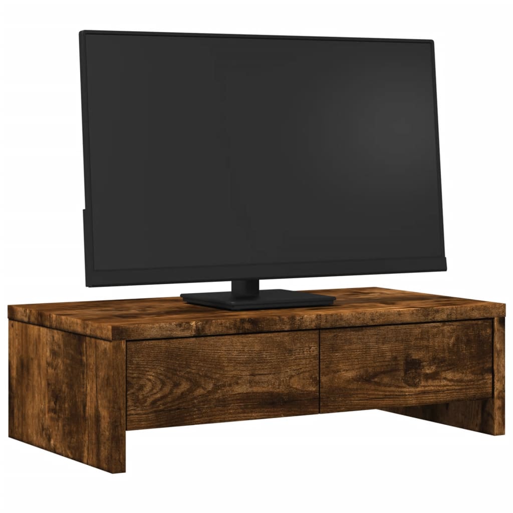 Monitorstandaard met lades 50x27x15 cm hout gerookt eikenkleur is nu te koop bij PeponiXL, paradijselijk wonen!