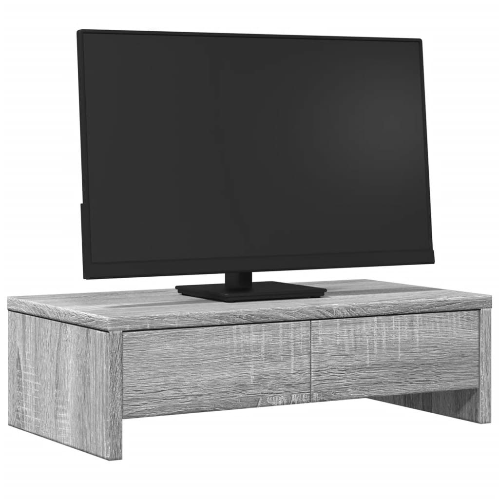 Monitorstandaard met lades 50x27x15 cm hout grijs sonoma eiken is nu te koop bij PeponiXL, paradijselijk wonen!