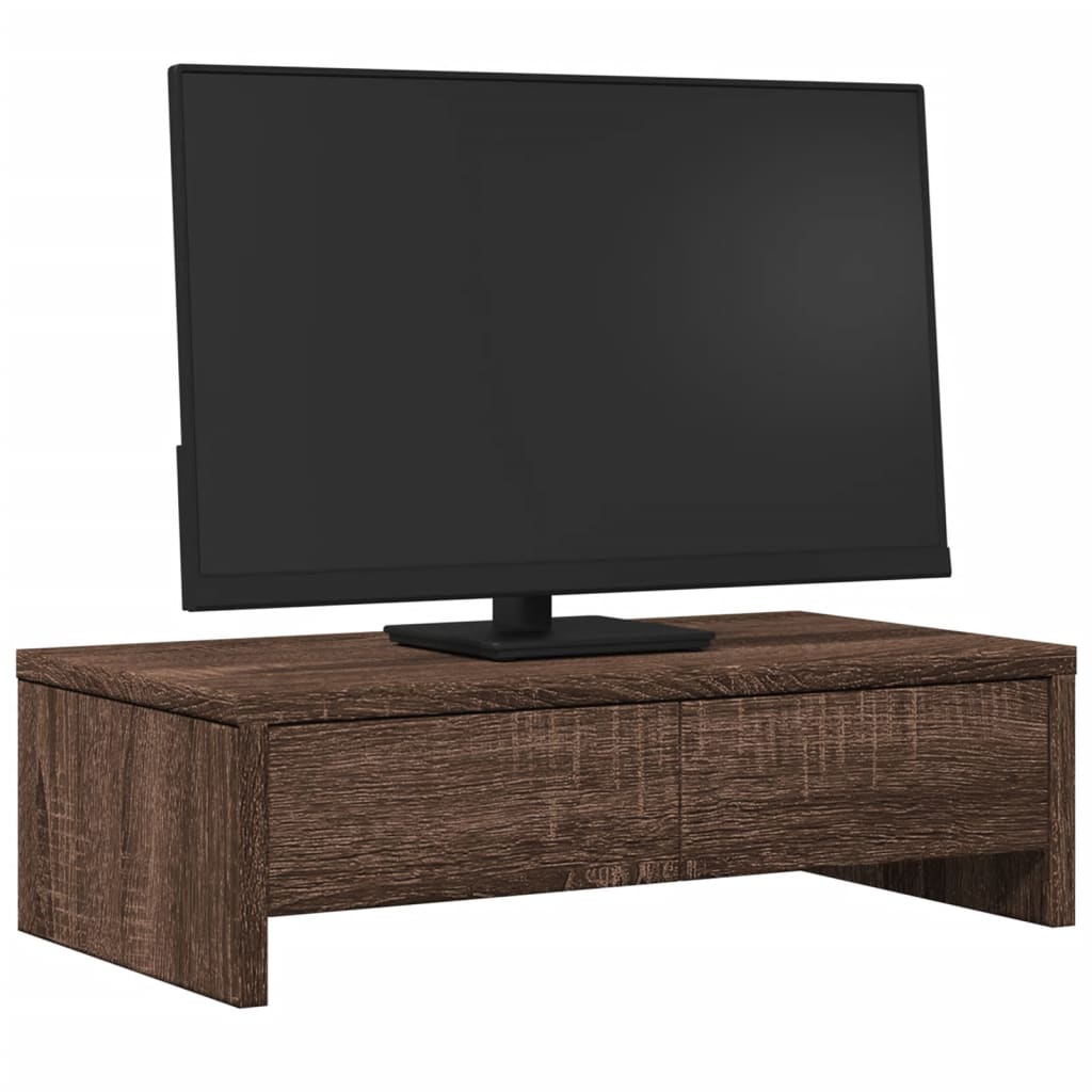 Monitorstandaard met lades 50x27x15 cm hout bruin eikenkleurig is nu te koop bij PeponiXL, paradijselijk wonen!