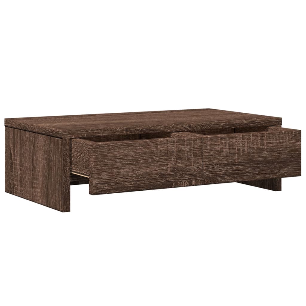 Monitorstandaard met lades 50x27x15 cm hout bruin eikenkleurig is nu te koop bij PeponiXL, paradijselijk wonen!