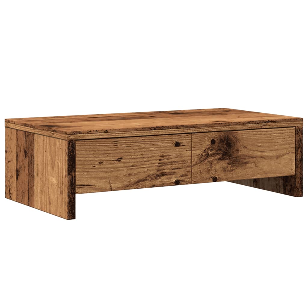 Monitorstandaard met lades 50x27x15 cm bewerkt hout oud hout is nu te koop bij PeponiXL, paradijselijk wonen!