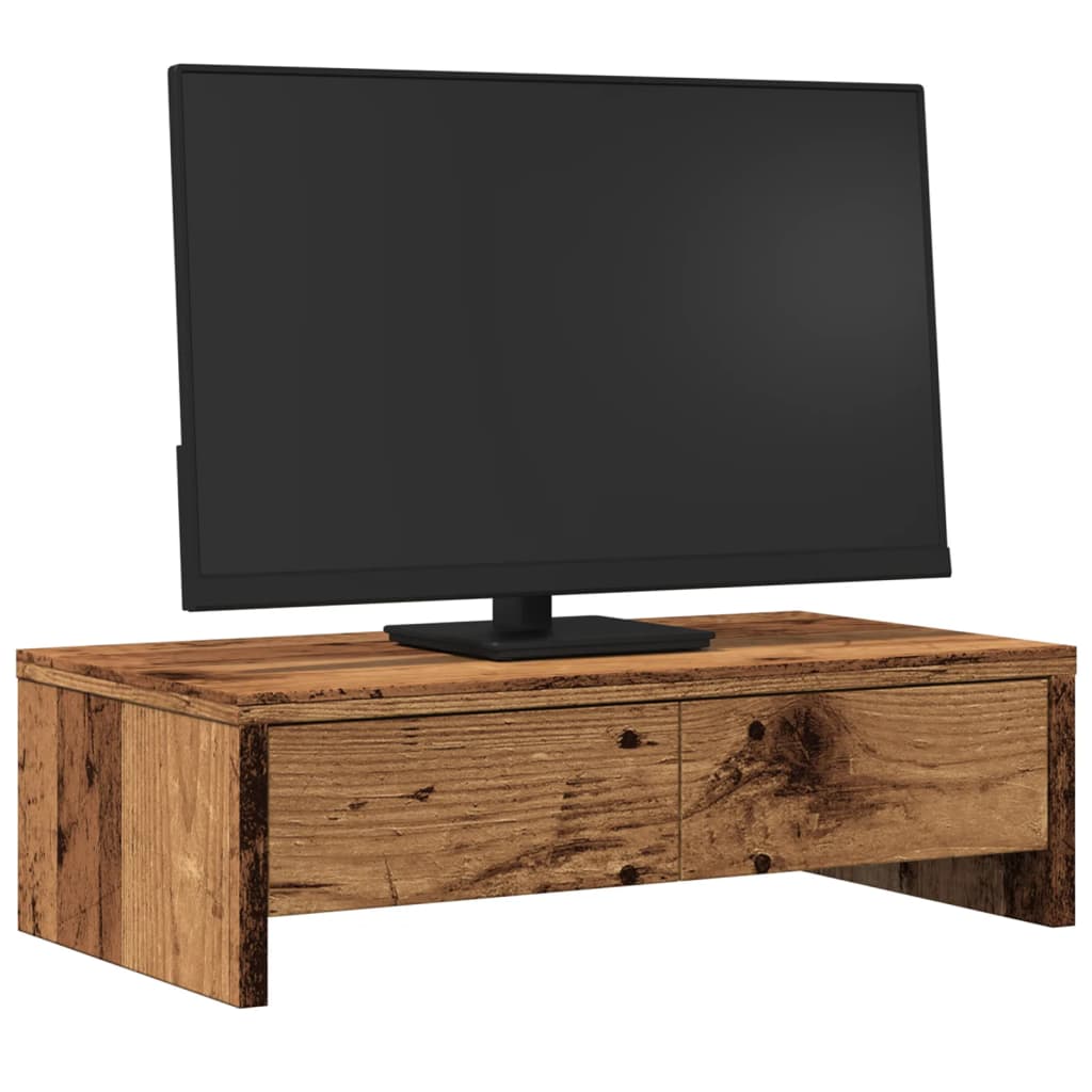 Monitorstandaard met lades 50x27x15 cm bewerkt hout oud hout is nu te koop bij PeponiXL, paradijselijk wonen!