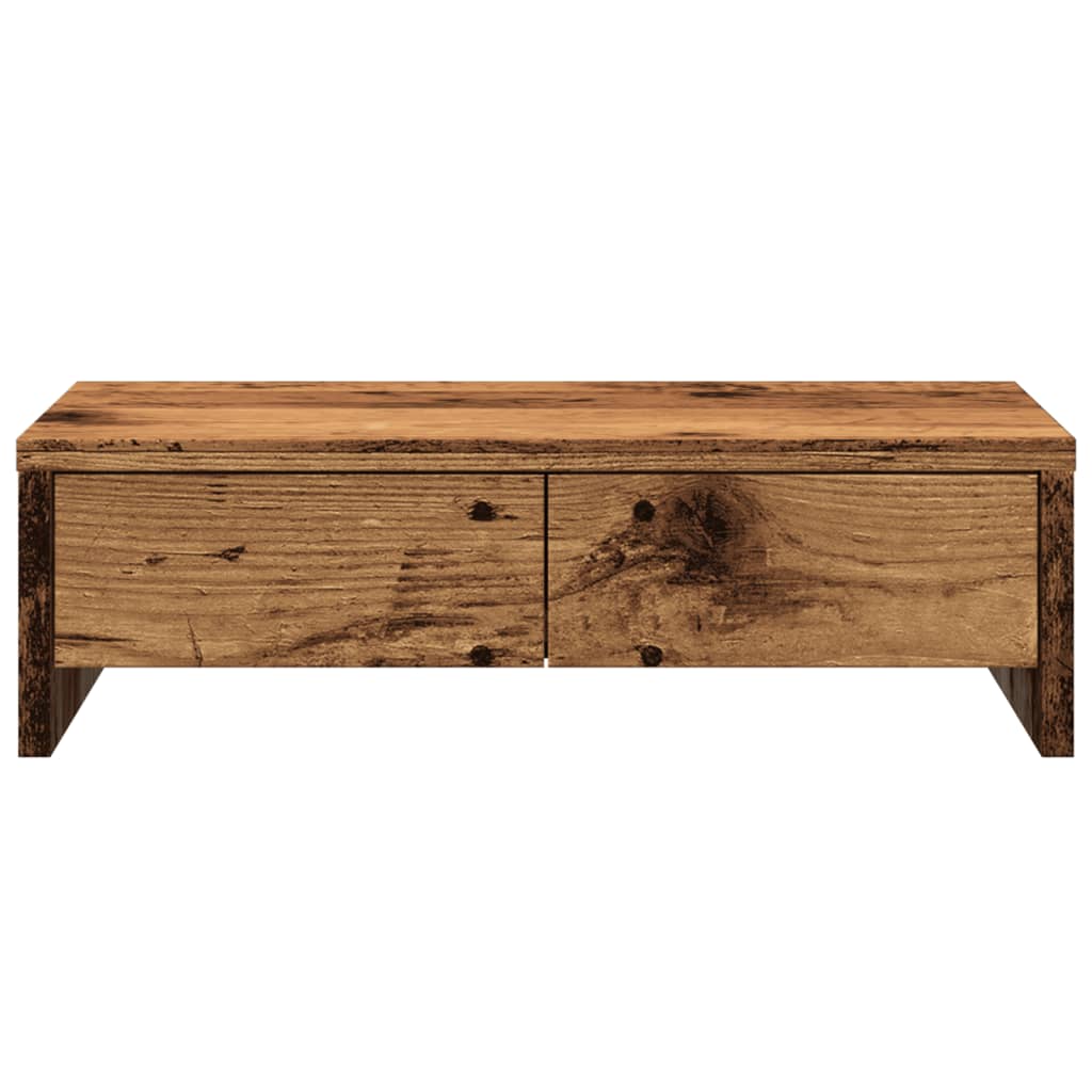 Monitorstandaard met lades 50x27x15 cm bewerkt hout oud hout is nu te koop bij PeponiXL, paradijselijk wonen!