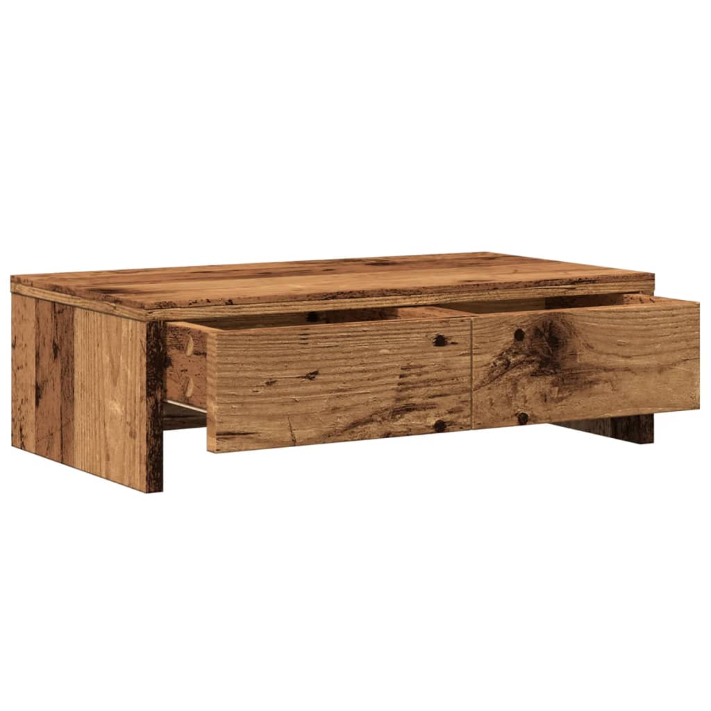 Monitorstandaard met lades 50x27x15 cm bewerkt hout oud hout is nu te koop bij PeponiXL, paradijselijk wonen!