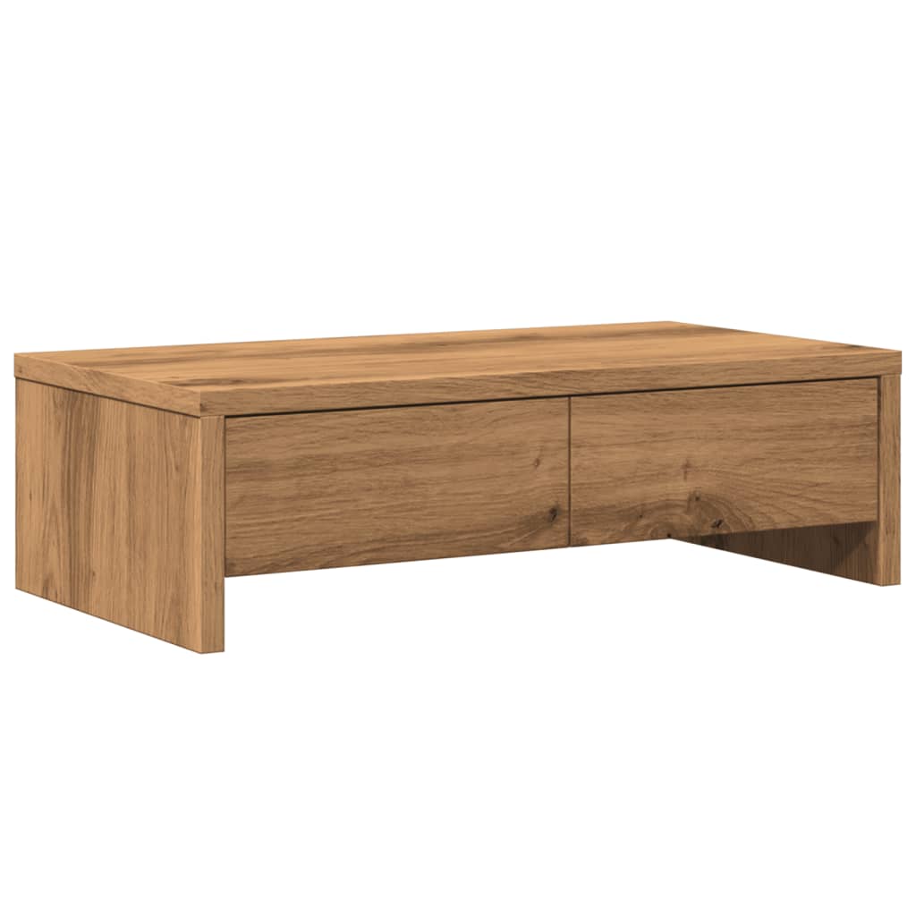 Monitorstandaard met lades 50x27x15 cm hout artisanaal eiken is nu te koop bij PeponiXL, paradijselijk wonen!