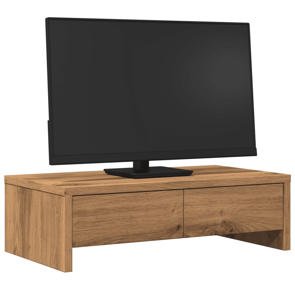 Monitorstandaard met lades 50x27x15 cm hout artisanaal eiken is nu te koop bij PeponiXL, paradijselijk wonen!