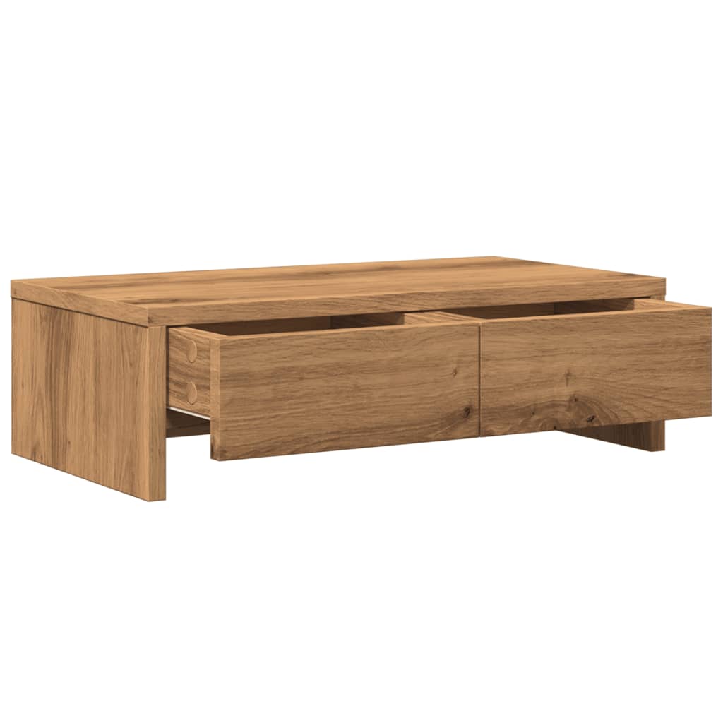 Monitorstandaard met lades 50x27x15 cm hout artisanaal eiken is nu te koop bij PeponiXL, paradijselijk wonen!